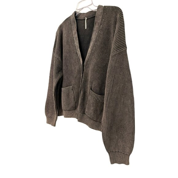 Hello Nite Ribbed Knit Cardigan Sweater Acid Wash Black Size XL - Picture 2 of 5